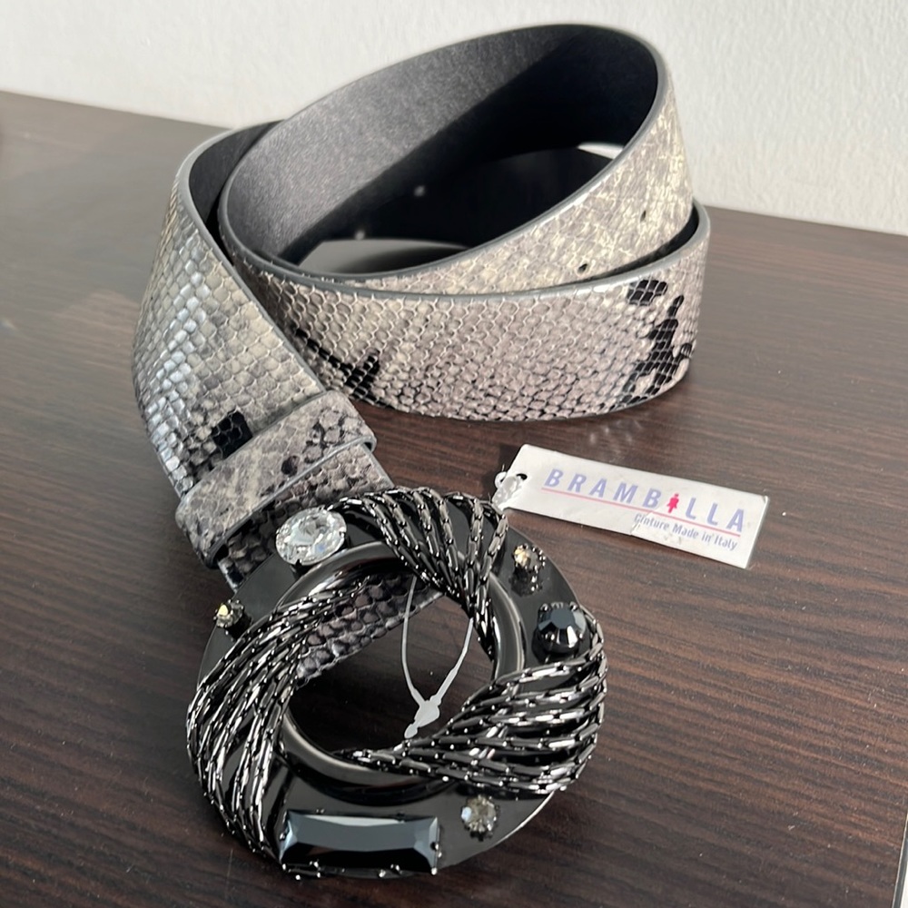 NEW Brambilla Made in Italy python leather Belt with Rhinestones